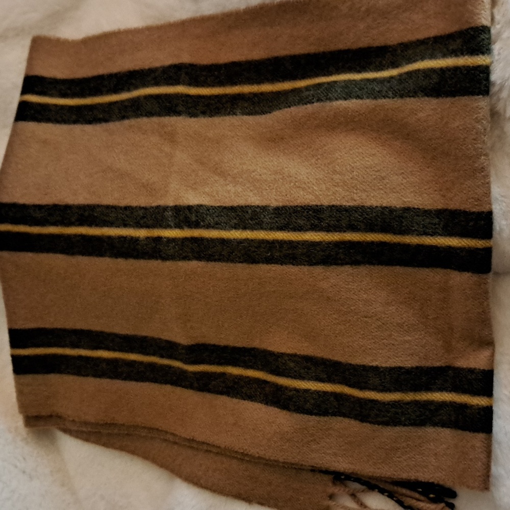 Burberrys Striped Tan Cashmere Scarf - Picture 4 of 5
